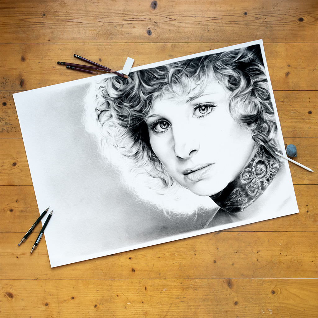 Bleistiftzeichnung Portrait Kunst Dirk Richter - original Bleistiftzeichnung Barbra Streisand