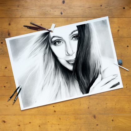 Bleistiftzeichnung Portrait Kunst Dirk Richter - original Bleistiftzeichnung Cher