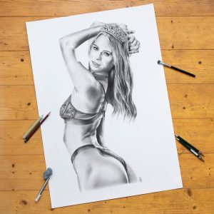Bleistiftzeichnung Portrait Kunst Dirk Richter - original Bleistiftzeichnung Jill Kassidy Pinup
