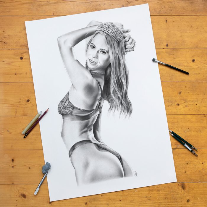 original Bleistiftzeichnung Jill Kassidy Pinup Bleistiftzeichnung Portrait Kunst Dirk Richter - original Bleistiftzeichnung Jill Kassidy Pinup
