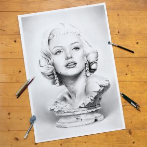 Bleistiftzeichnung Portrait Kunst Dirk Richter - original Bleistiftzeichnung Marilyn Monroe Büste