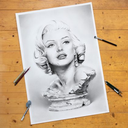 Bleistiftzeichnung Portrait Kunst Dirk Richter - original Bleistiftzeichnung Marilyn Monroe Büste