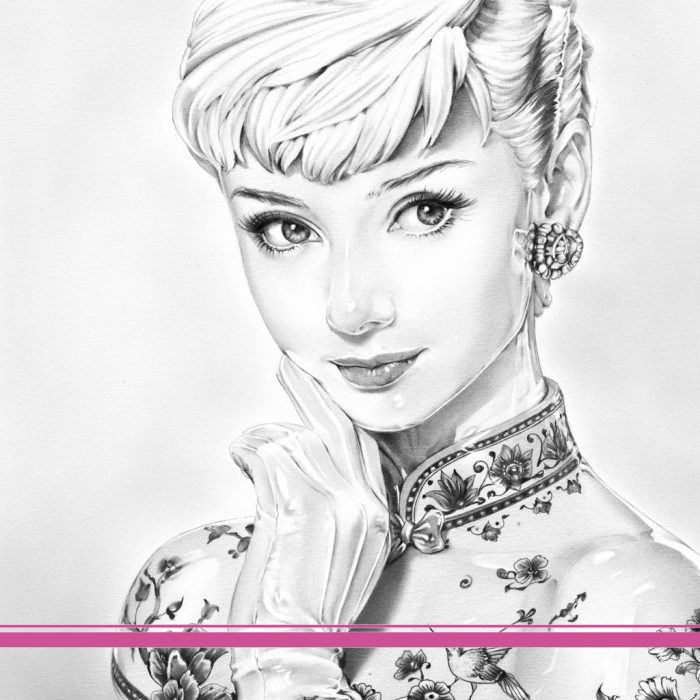 Kunstwerk Original Audrey Hepburn Büste Bleistiftzeichnung Portrait Kunst Dirk Richter - Kunstwerk Original Audrey Hepburn Büste