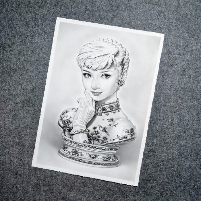 Bütten Kunstdruck Audrey Hepburn Büste Dirk Richter Artist proof Bütten Kunstdruck Audrey Hepburn Büste limitiert