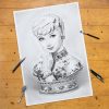 original Bleistiftzeichnung Audrey Hepburn Büste Bleistiftzeichnung Portrait Kunst Dirk Richter - original Bleistiftzeichnung Audrey Hepburn Büste