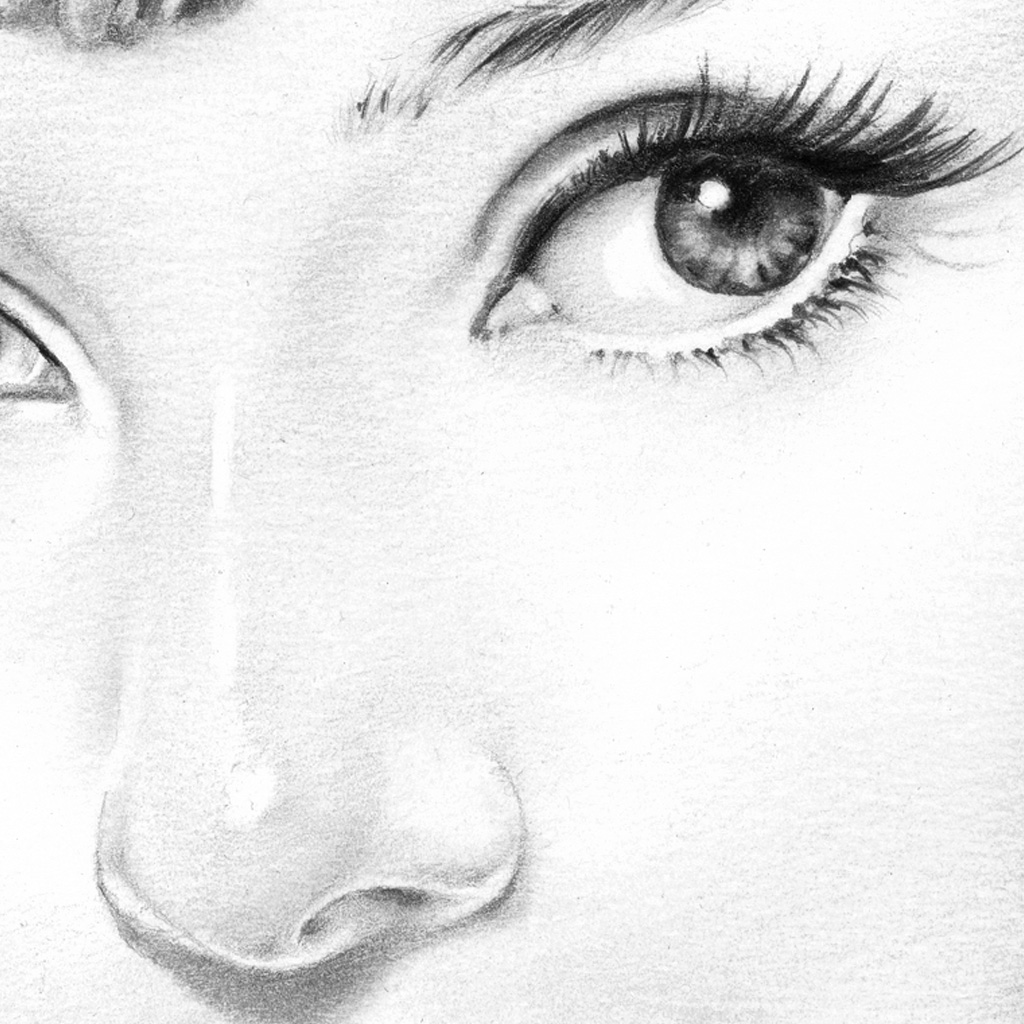 original Zeichnung Audrey Hepburn Büste Detail Augen und Nase