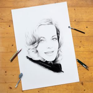 Romy Schneider Minimal Portrait als Bleistiftzeichnung von Dirk Richter